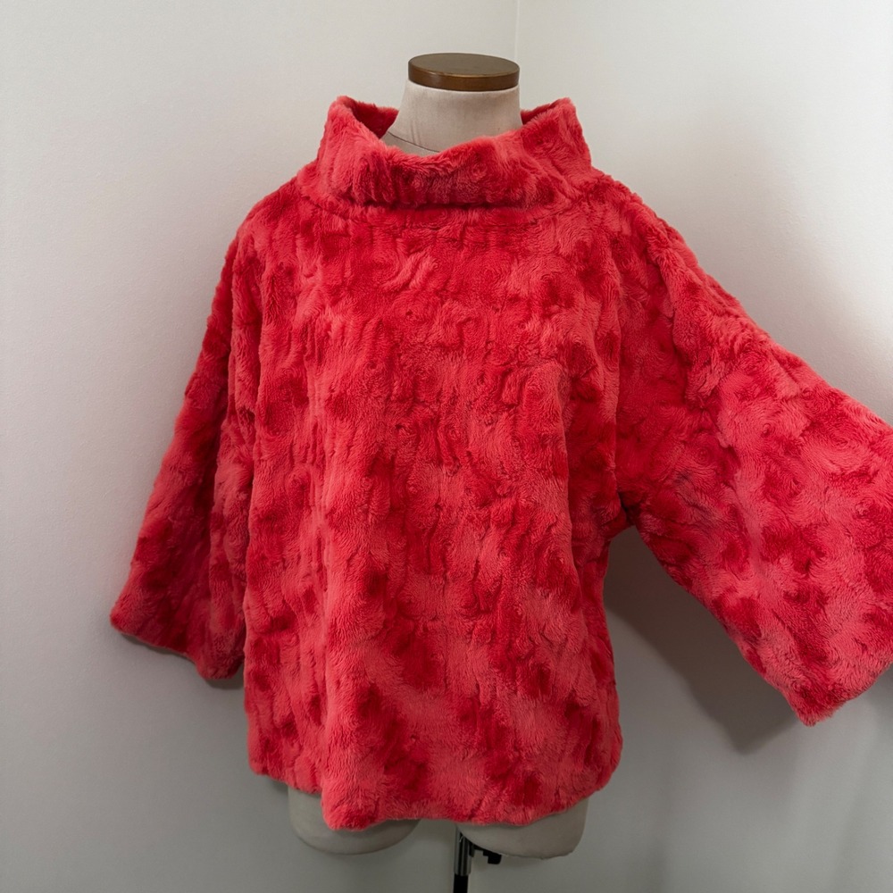 Ivy Jane XS Oversized Faux Fur 3/4 Sleeve Sweater Top Fuzzy Cozy Orange